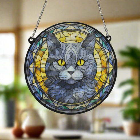 Cat British Shorthair Stained Glass Effect Suncatcher